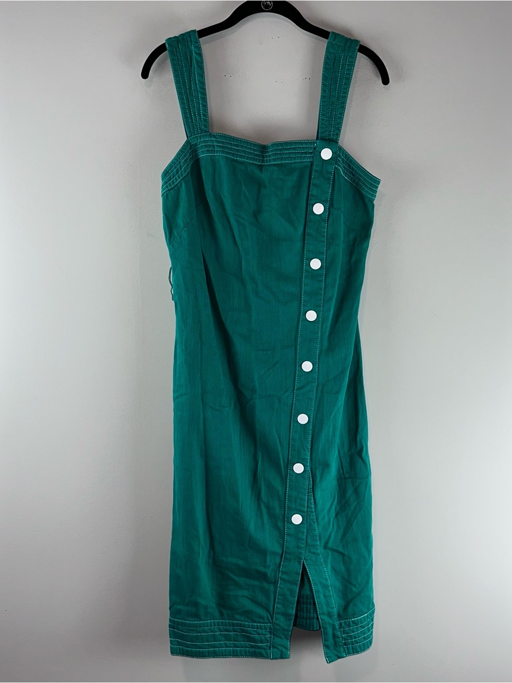 Anthropologie Maeve Aline Green and White Buttons Sleeveless Casual Dress Size 8